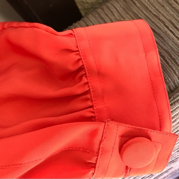 Regina Porter Sz12 Blouse Covered Buttons Long Sleeves Cuffs/Collar Orange Polye - Picture 6 of 8